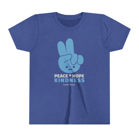 Feelin'Kind Peace and Hope design on a royal t-shirt