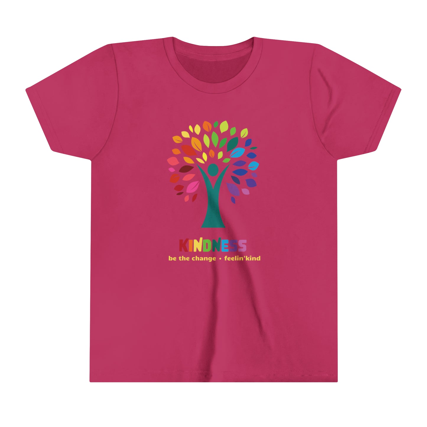 Feelin'Kind Kindness Tree design on a berry t-shirt