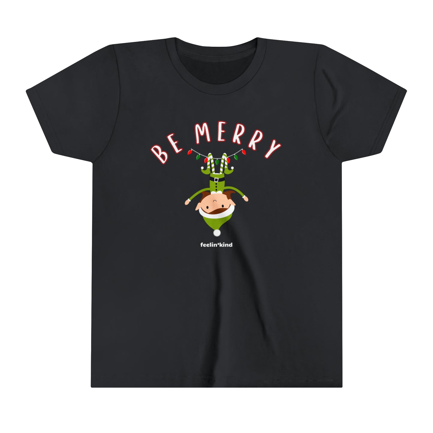 Be Merry Elf t-shirt featuring a cool design inspired by the spirit of goodwill, perfect for the holidays.