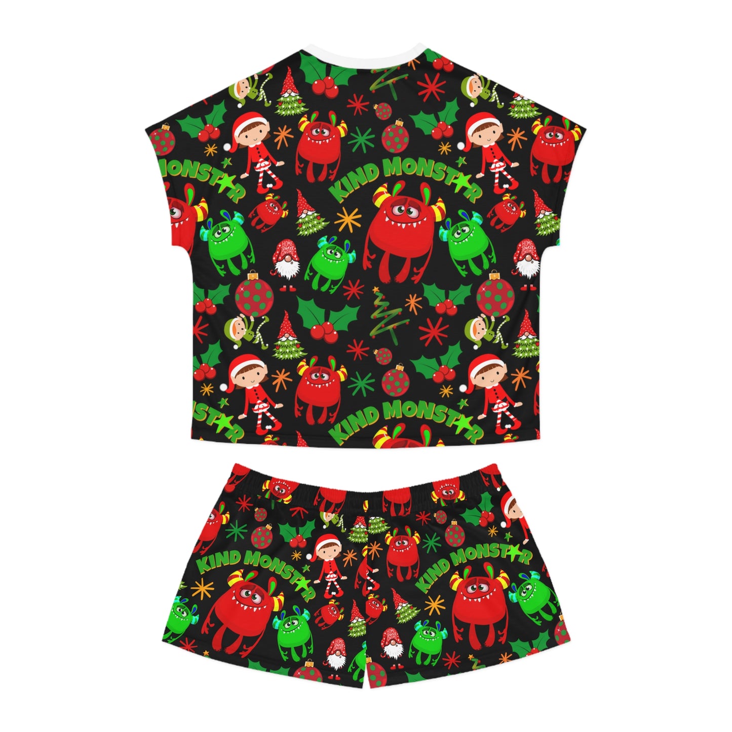 Kind Monstar Xmas Women's Black Short Pajama Set