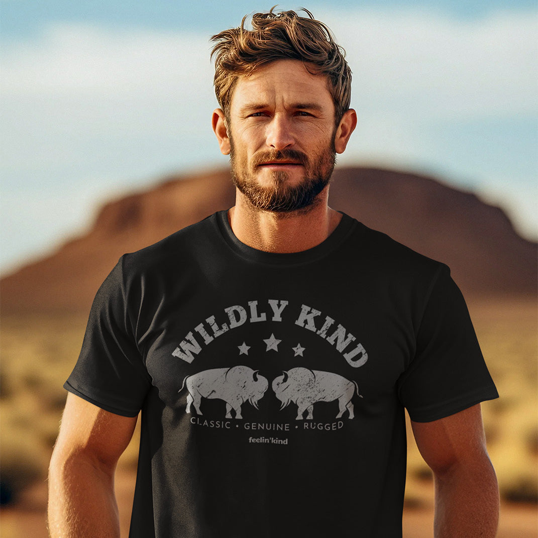 handsome middle aged man with Wildly Kind 2 Buffalos shirt on