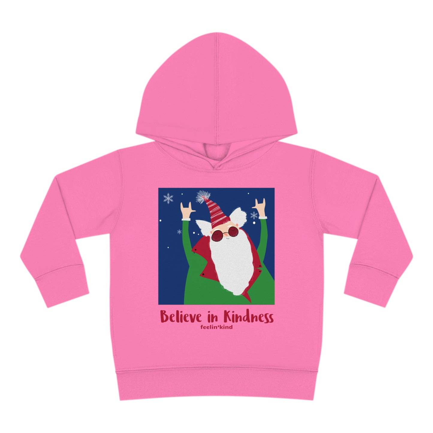 Believe in Kindness  hoodie featuring a cool Santa design inspired by the spirit of goodwill, perfect for the holidays.