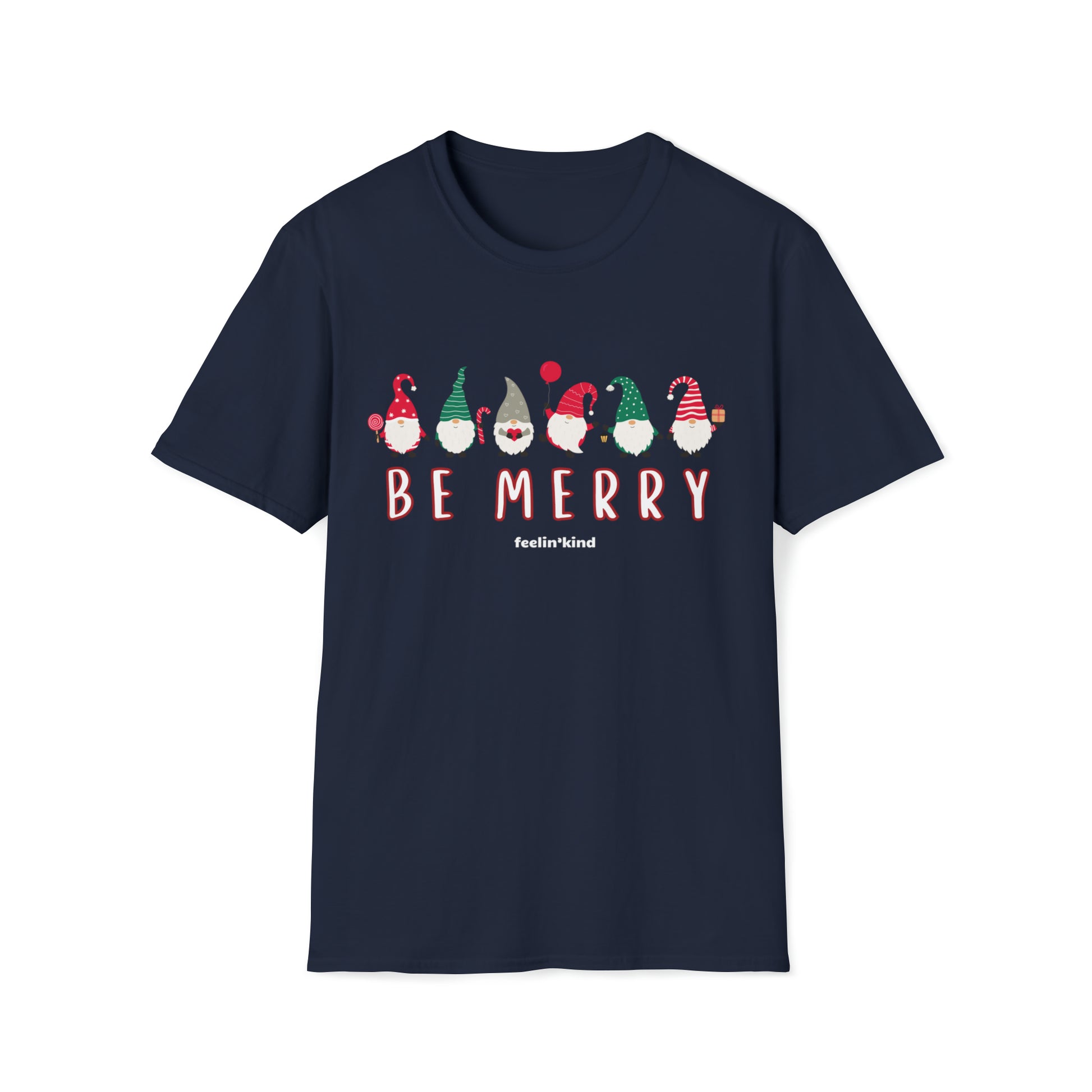 Be Merry Gnome t-shirt featuring a cool design inspired by the spirit of goodwill, perfect for chilly days.