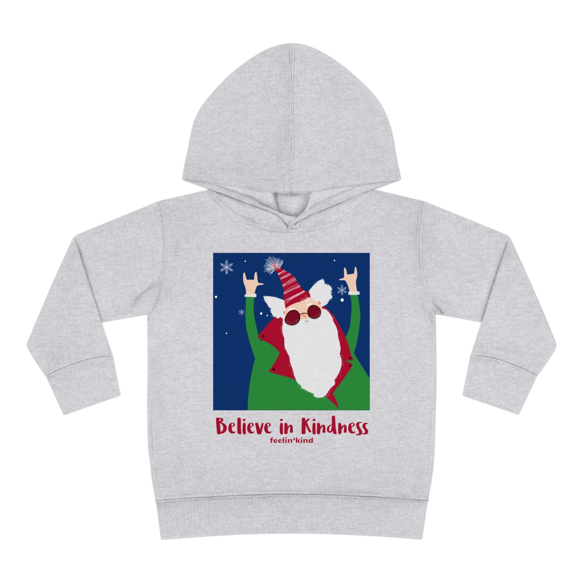 Believe in Kindness  hoodie featuring a cool Santa design inspired by the spirit of goodwill, perfect for the holidays.