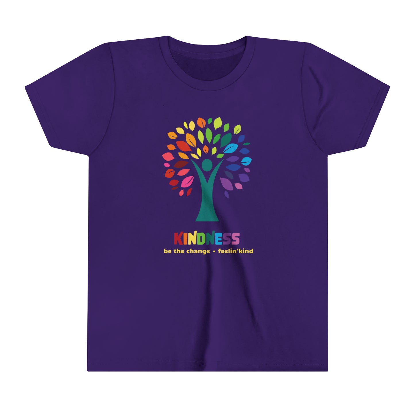 Feelin'Kind Kindness Tree design on a purple t-shirt