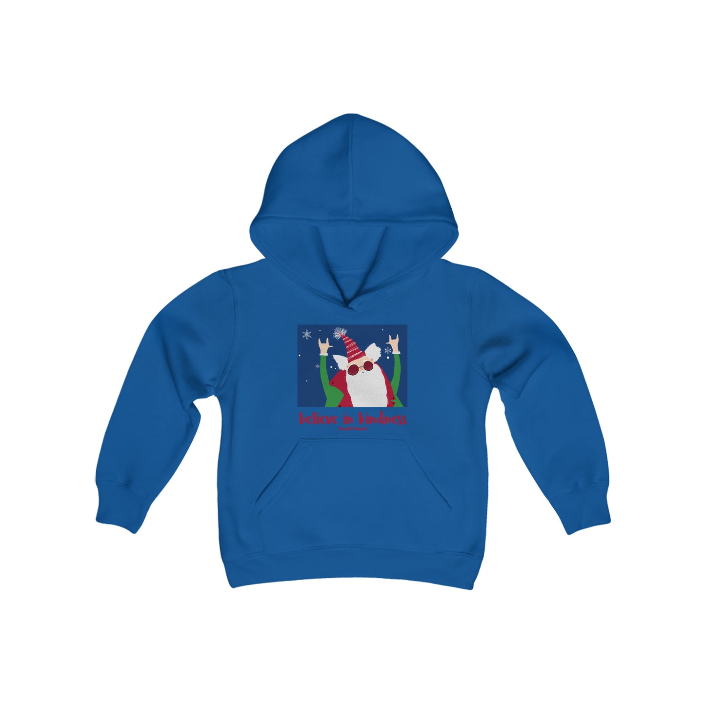 Believe in Kindness  hoodie featuring a cool Santa design inspired by the spirit of goodwill, perfect for the holidays.