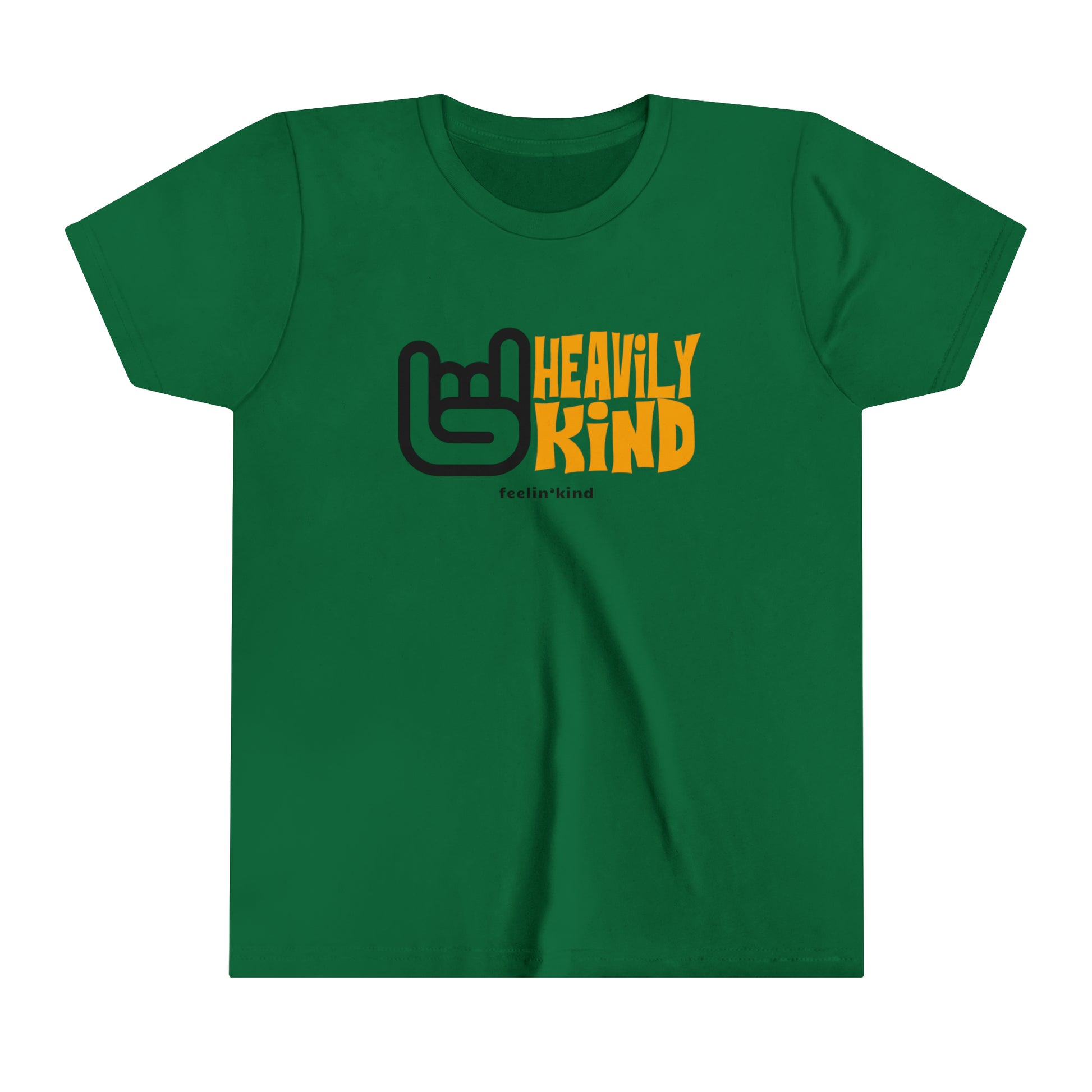 Feelin'Kind Heavily Kind design on a kelly t-shirt