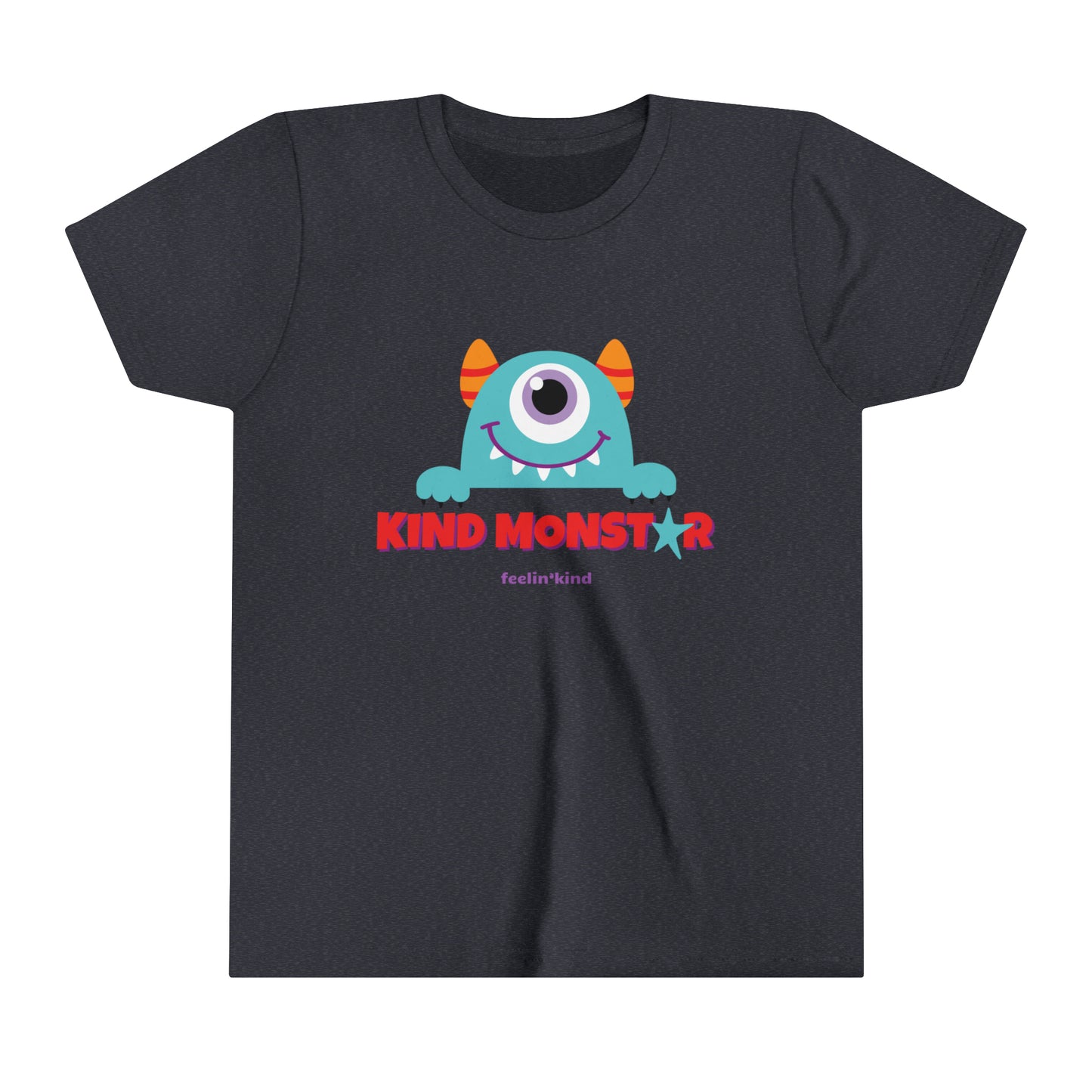 Feelin'Kind Kind Monstar design on a white t-shirtFeelin'Kind Kind Monstar design on a navy t-shirt