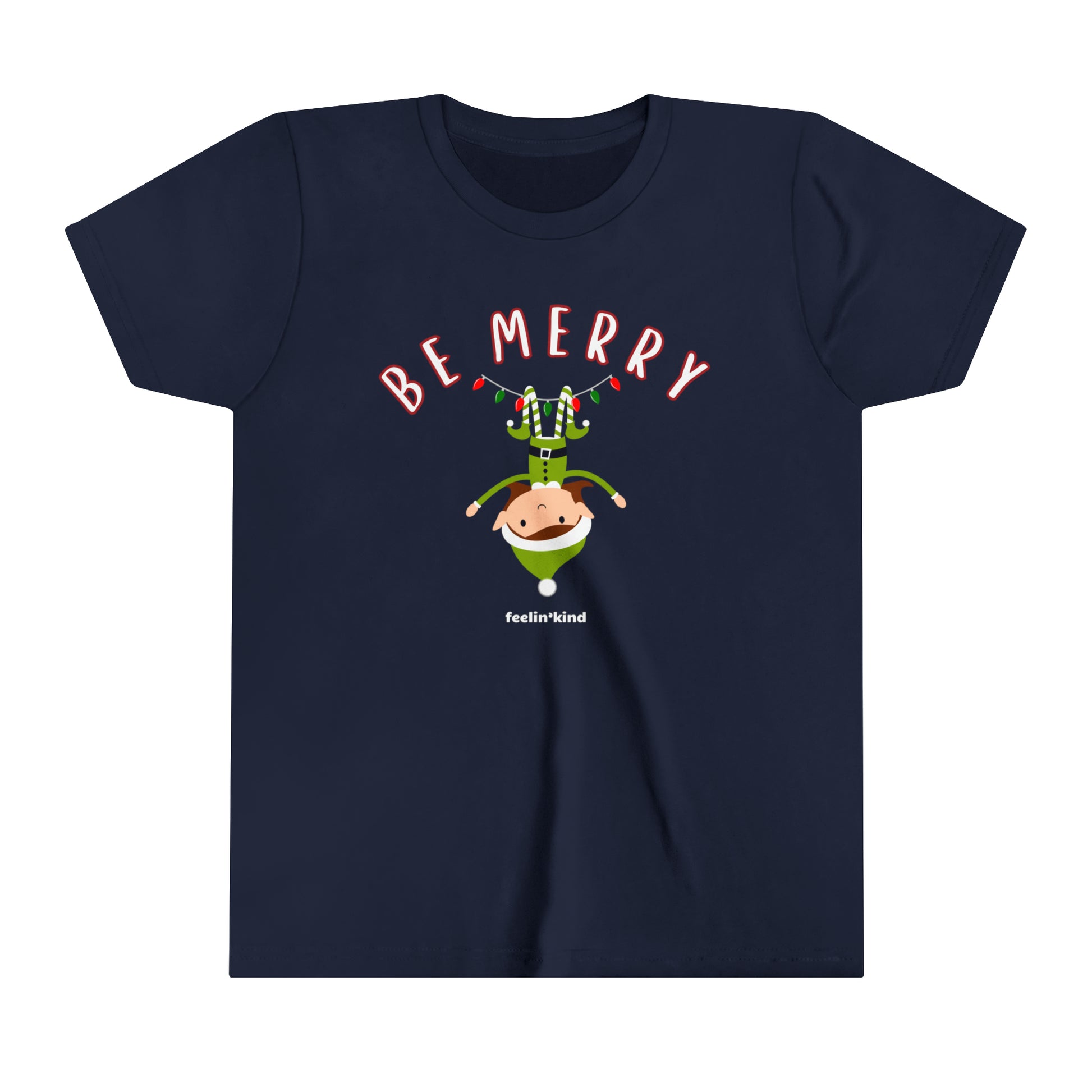 Be Merry Elf  t-shirt featuring a cool design inspired by the spirit of goodwill, perfect for the holidays.