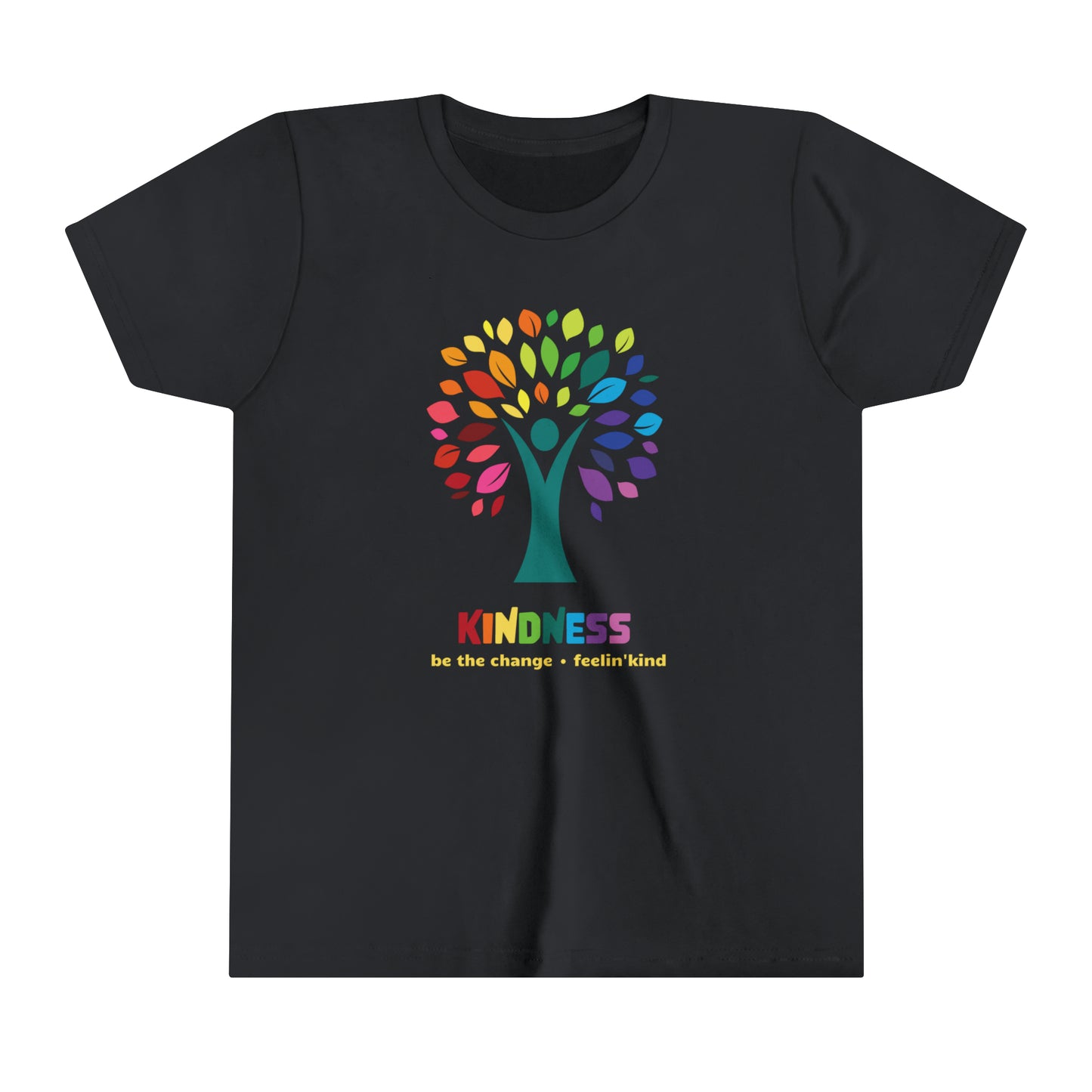 Feelin'Kind Kindness Tree design on a black t-shirt