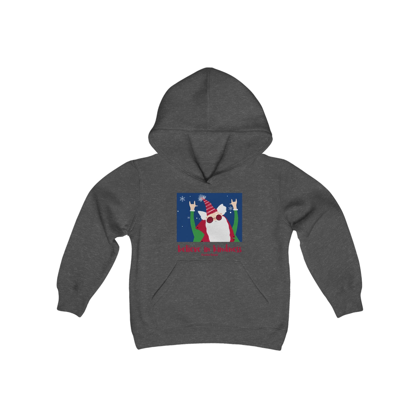 Believe in Kindness  hoodie featuring a cool Santa design inspired by the spirit of goodwill, perfect for the holidays.