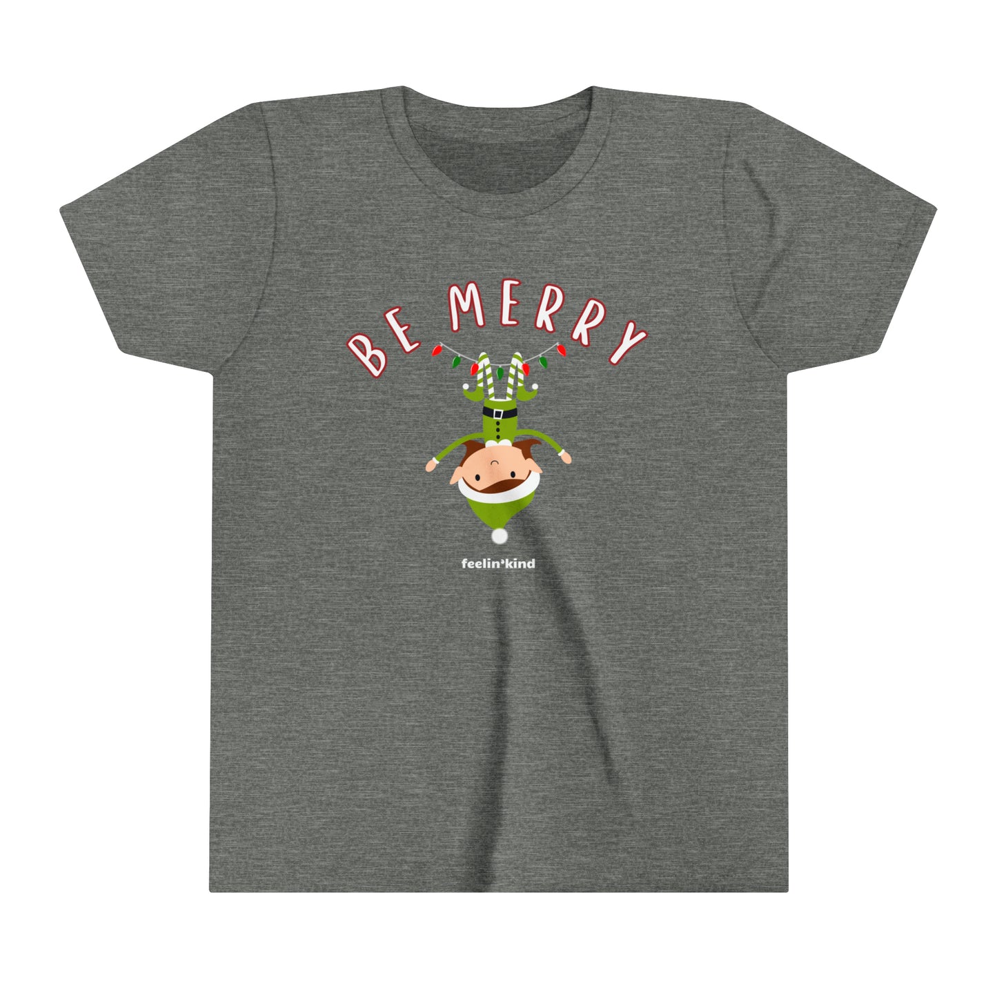 Be Merry Elf  t-shirt featuring a cool design inspired by the spirit of goodwill, perfect for the holidays.