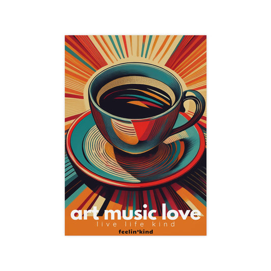 Colorful coffee cup poster with radiant background – Art Music Love by feelin’kind
