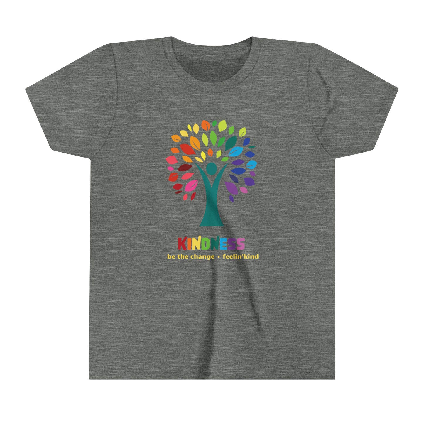 Feelin'Kind Kindness Tree design on a deep heather t-shirt