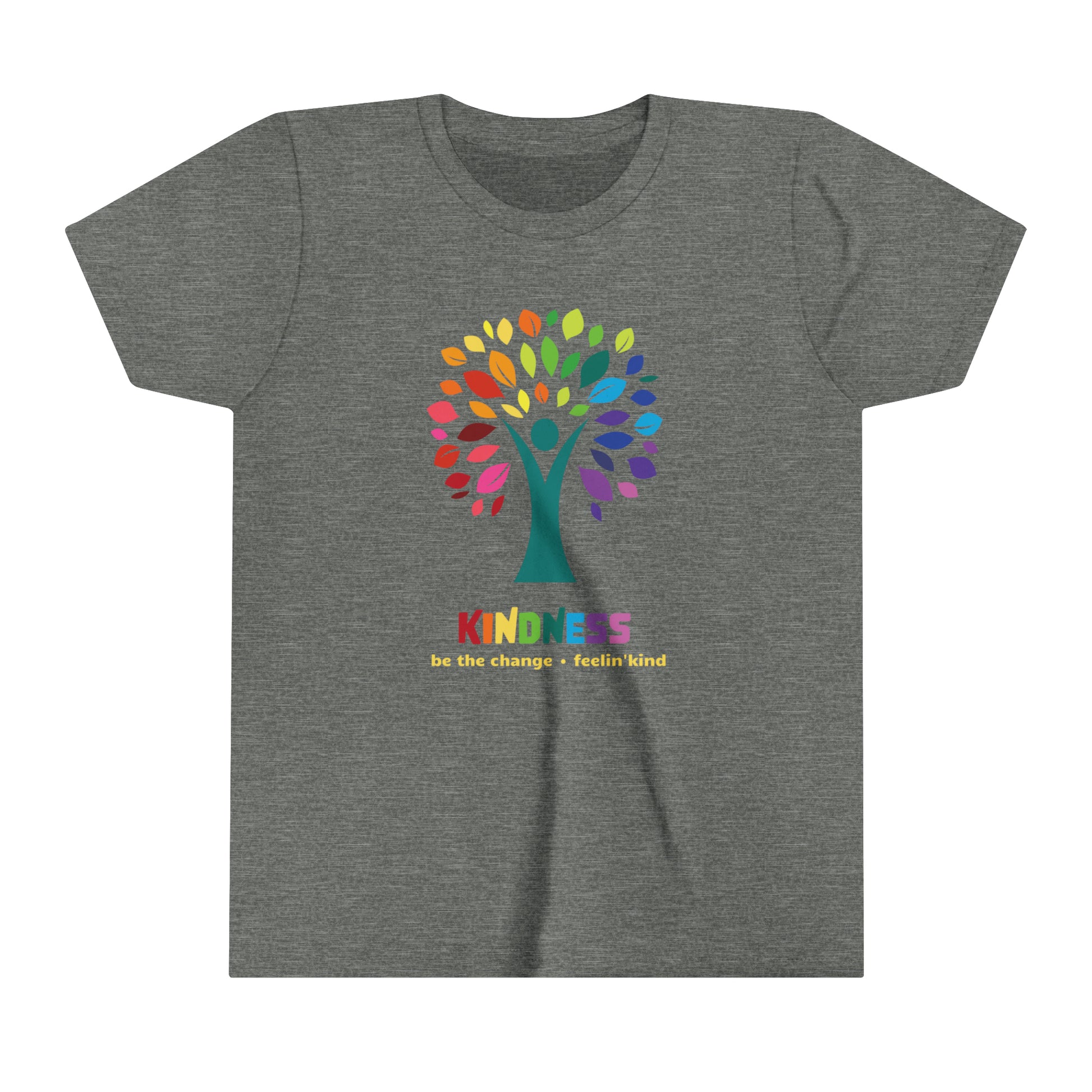 Feelin'Kind Kindness Tree design on a deep heather t-shirt