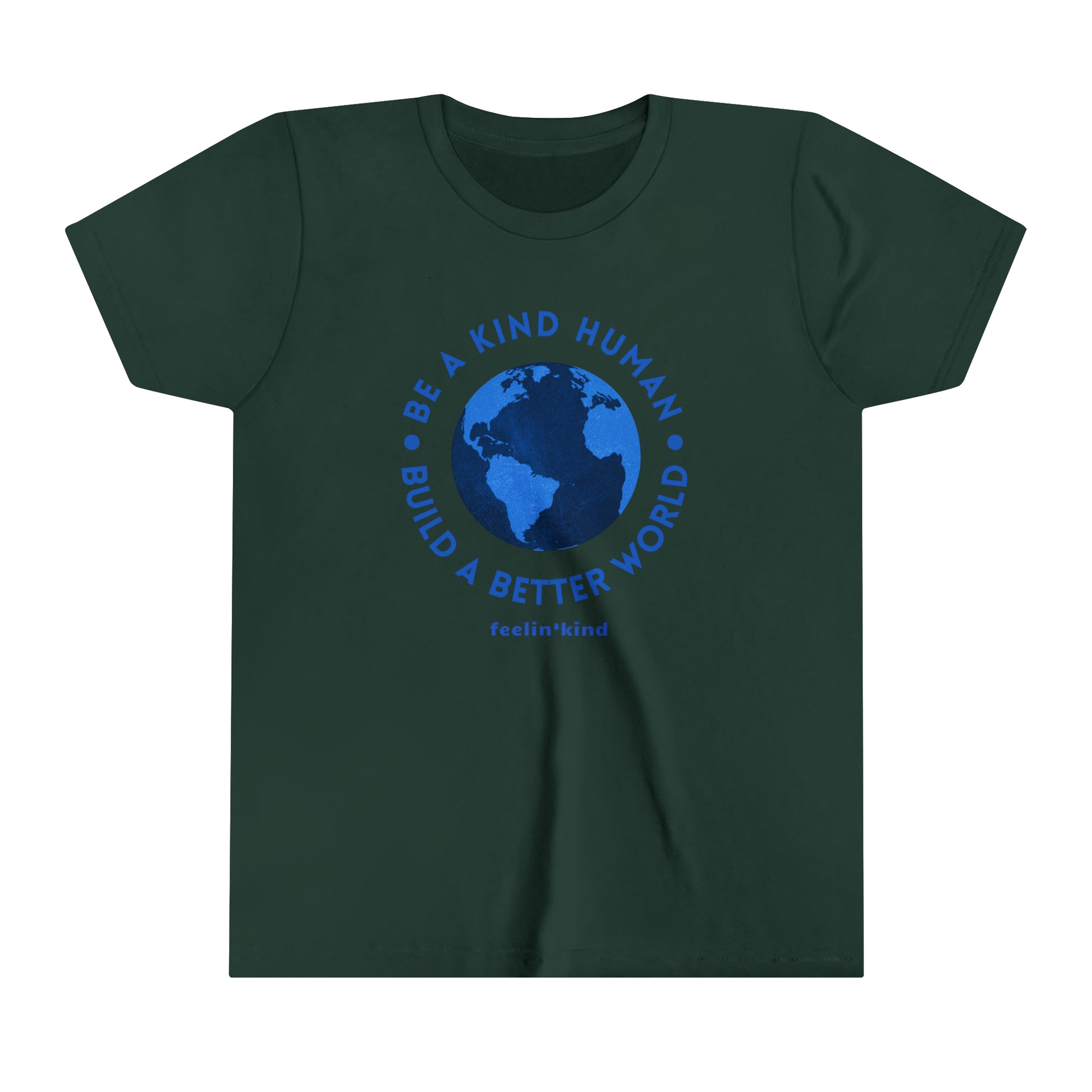 Feelin'Kind Kind World design on a forest t-shirt