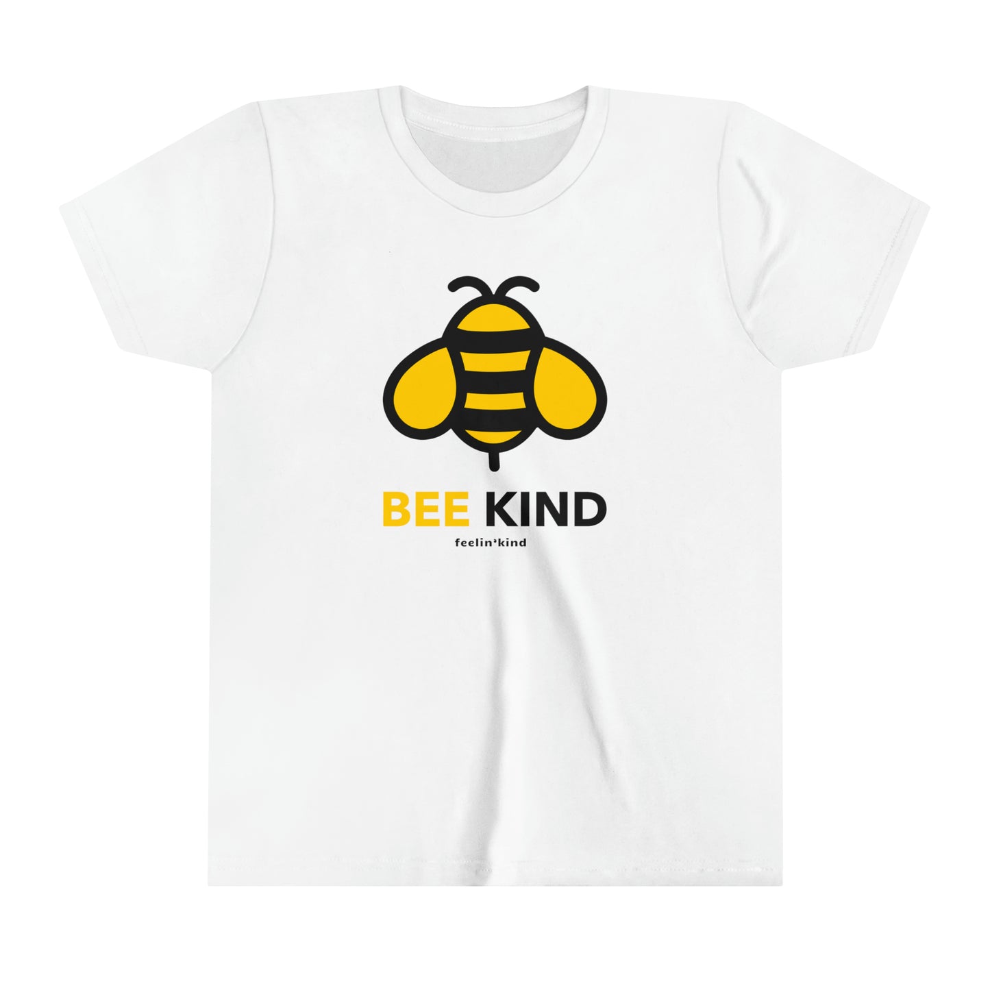 Bee Kind Bee t-shirt featuring a large yellow bee with black stripes.