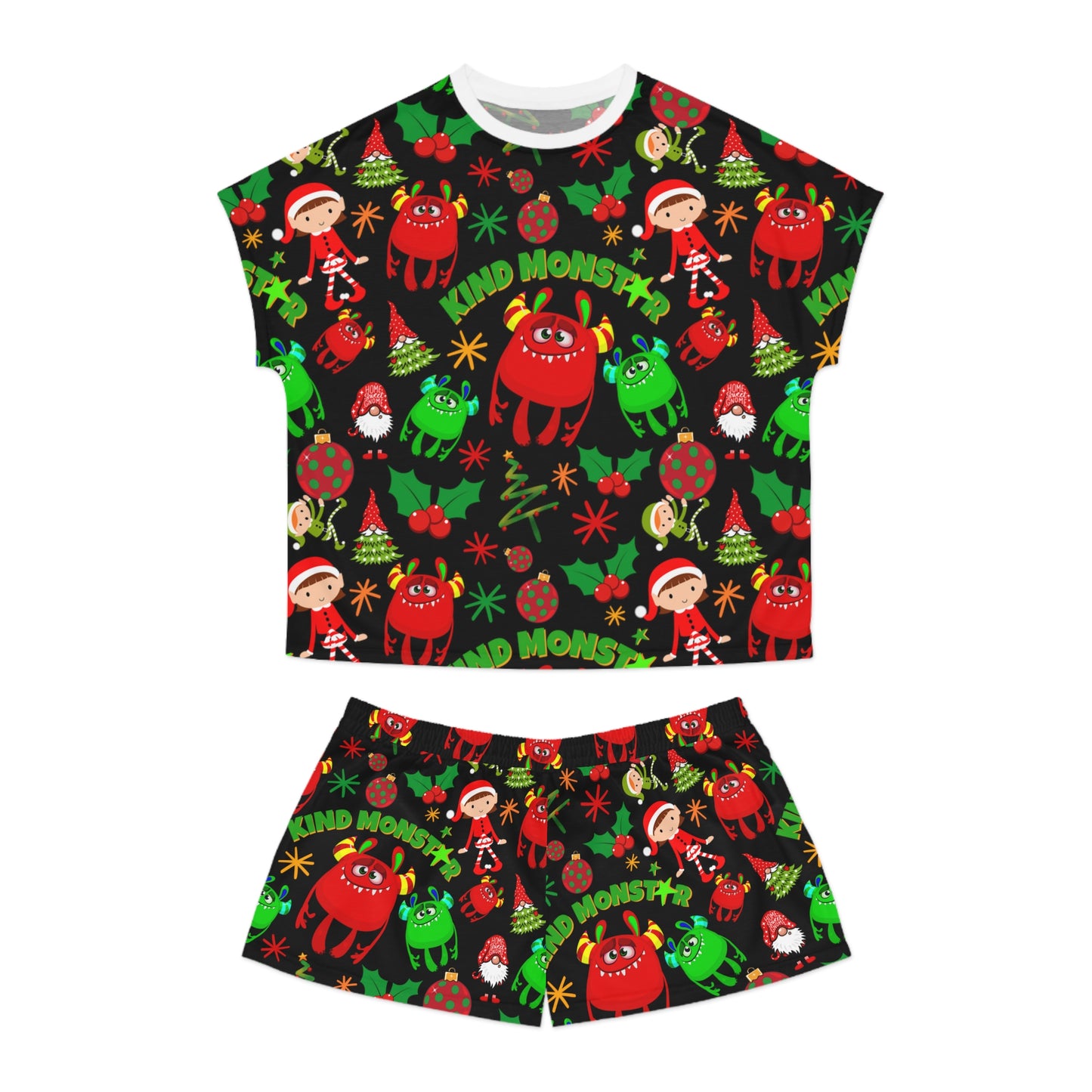 Kind Monstar Xmas Women's Black Short Pajama Set