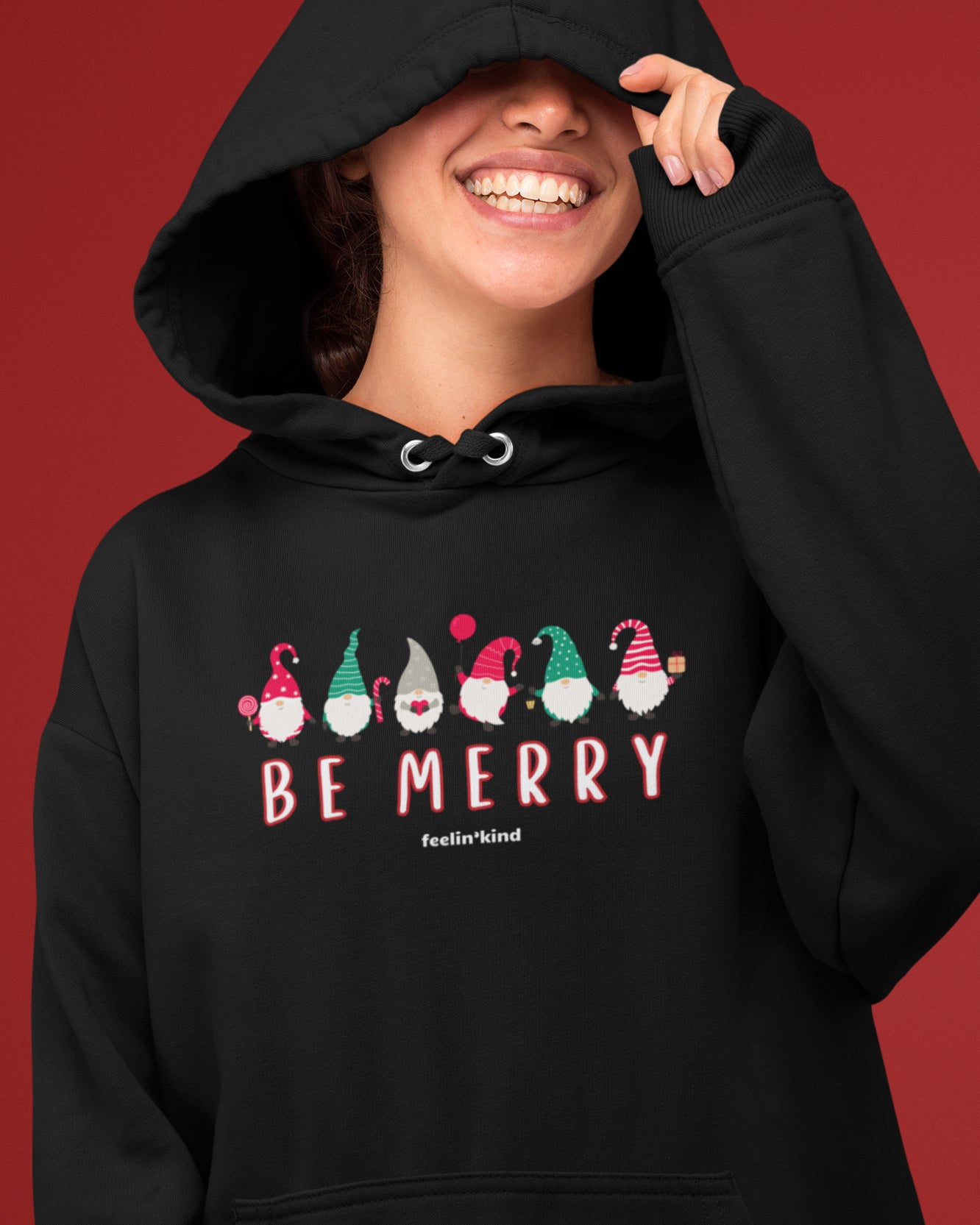 Be Merry Gnome hoodie featuring a cool design inspired by the spirit of goodwill, perfect for chilly days.